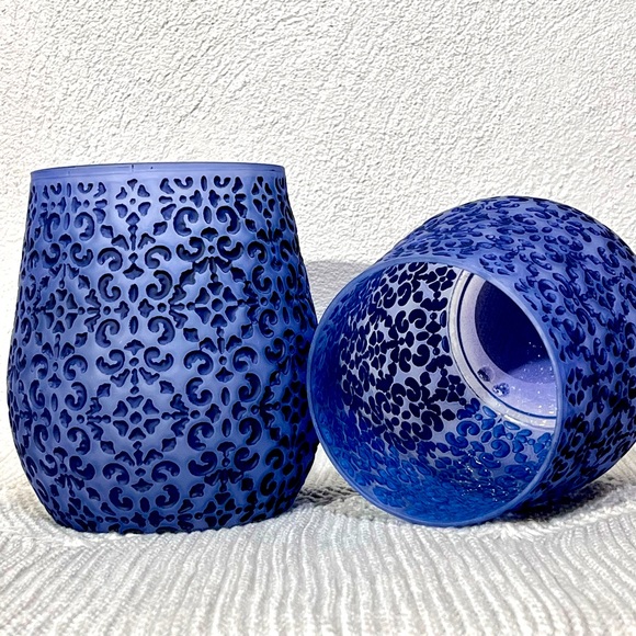 BoHo/Moroccan Blue Hurricane Candle Holders - Picture 1 of 4
